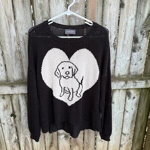Wooden Ships Dog Lover Cotton Crewneck Sweater Heart loose knit high low M/L